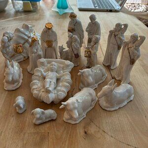 Vintage Italian Hand Painted Porcelain Nativity Sculptures
